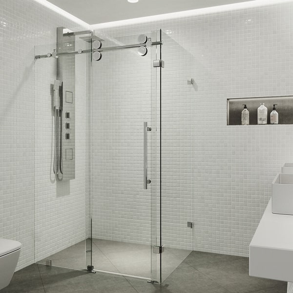 slide 2 of 99, VIGO Winslow Frameless Sliding Shower Enclosure 35"D x 46"W x 74"H - Chrome