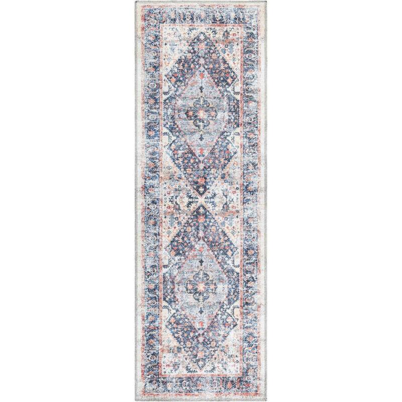 Traditional Tira Collection Area Rug - 2'x6' - Navy Blue