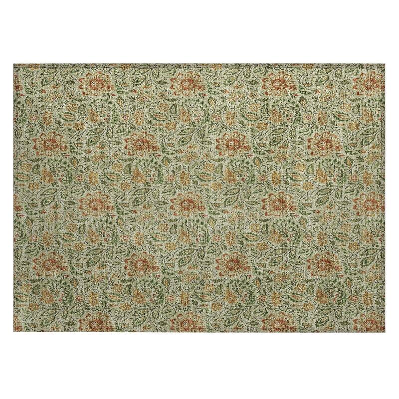 Machine Washable Indoor/ Outdoor Chantille Casual Floral Rug