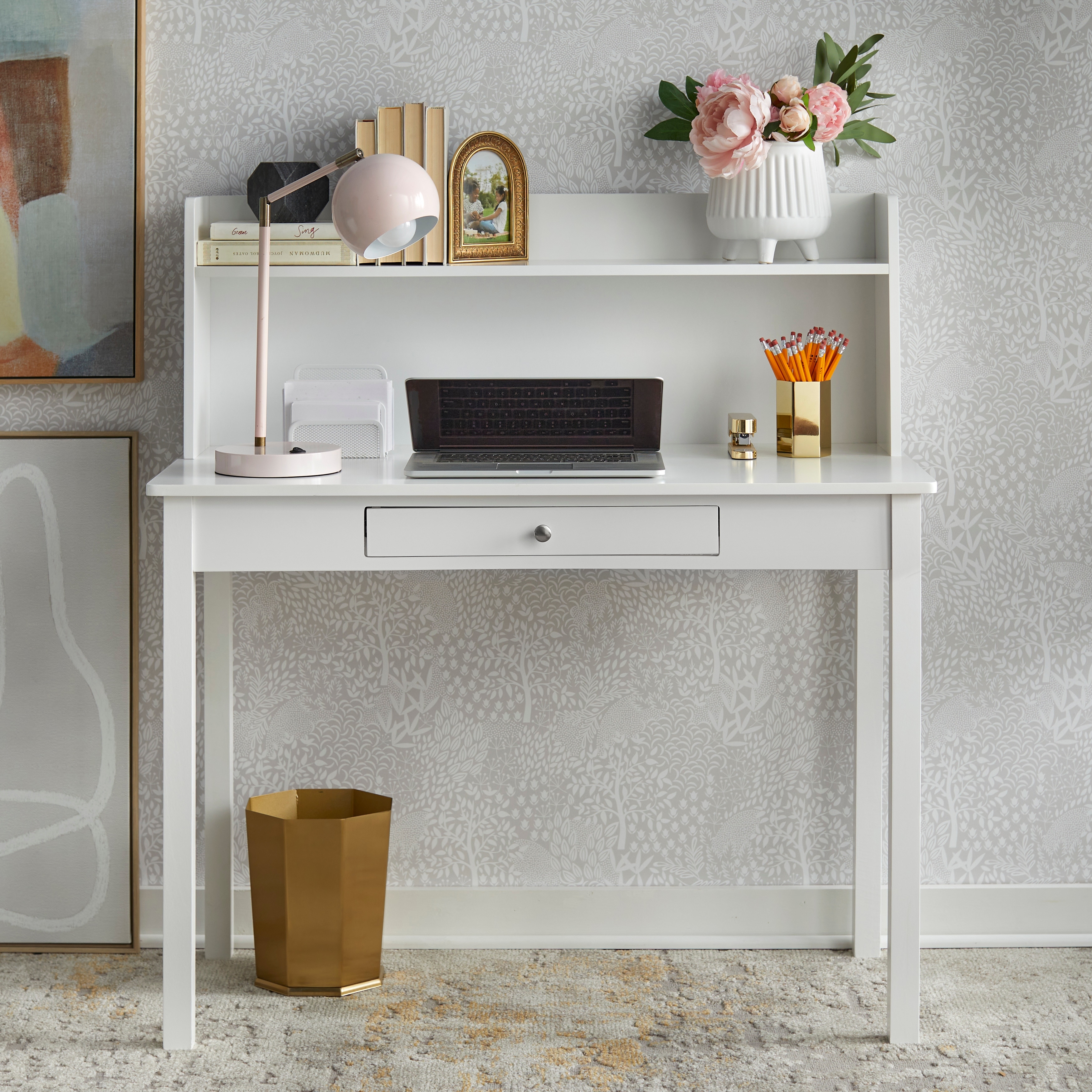 Simple Living Foster White MDF Desk with hutch