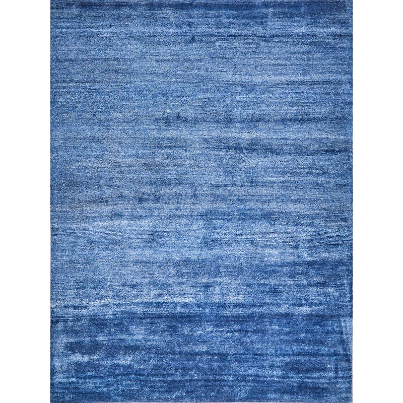 Exquisite Rugs Plush Hand-Knotted Bamboo Silk/New Zealand Wool Navy Area Rug.