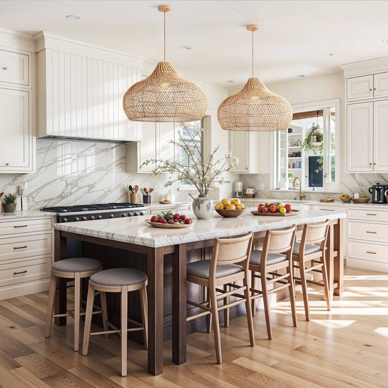 Kloe Rattan Pendant Light - Natural Brown Dome 1-Light Handwoven Ceiling Light For Transitional, Farmhouse, Coastal Room Decor