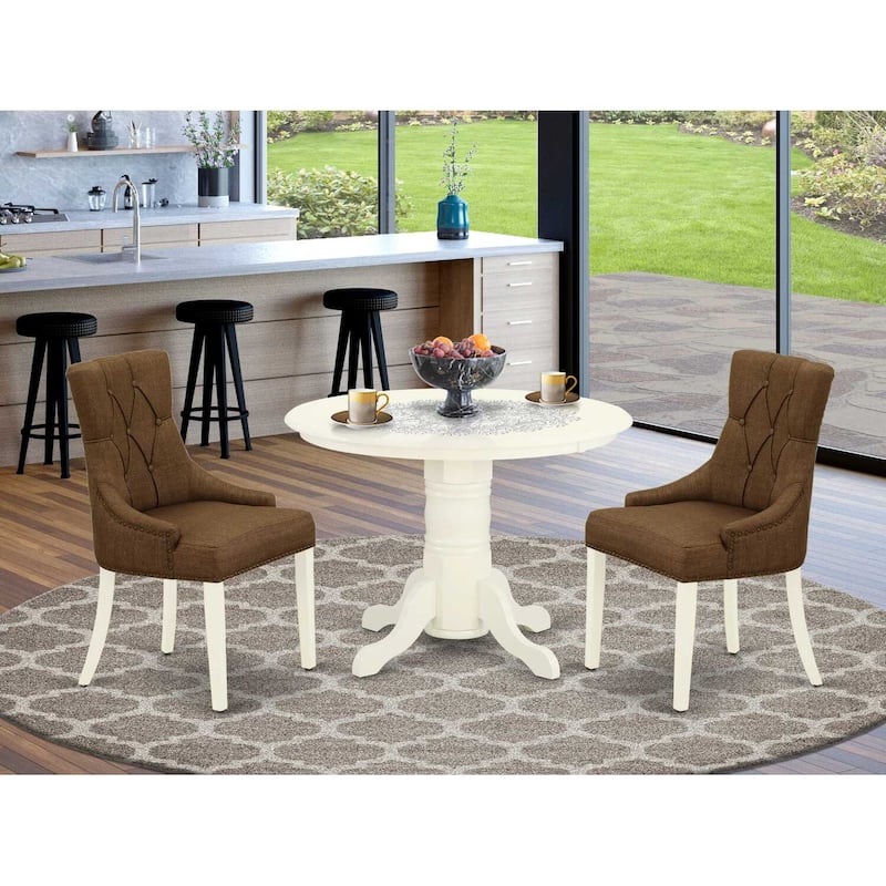 HomeStock 3-Pc Linen white Solid Wood Top - Round Dining Room Set - Seats 4