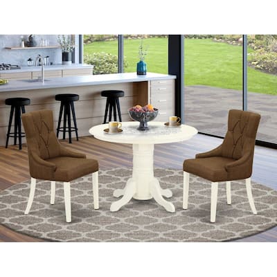 HomeStock 3-Pc Linen white Solid Wood Top - Round Dining Room Set - Seats 4