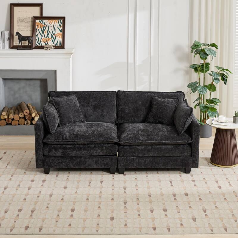 Modular Cloud Sofa Loveseat, Comfy Chenille Upholstered 2-Seater Sofa, Deep Seat Sofa with Backrest Pillows for Living Room