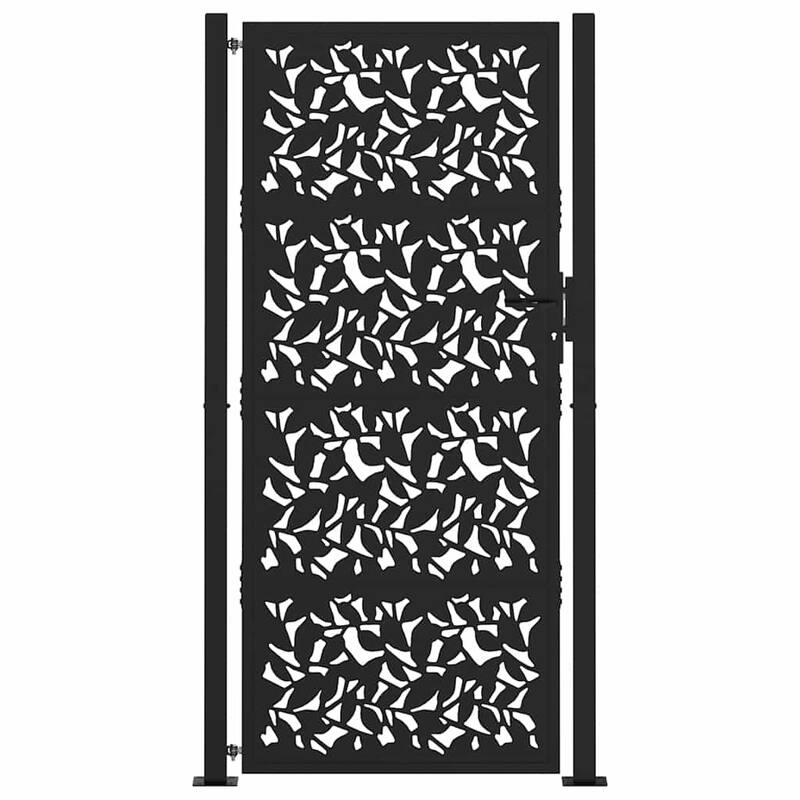 vidaXL Garden Gate Black Steel Leaf Design