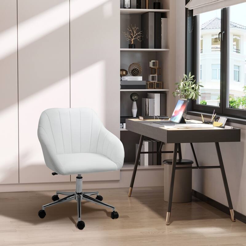 White Upholstered Swivel Task Chair with Adjustable Seat Height and Rolling Wheels for Home Office - 23.5"W x 23.25"D x 31"-35"H