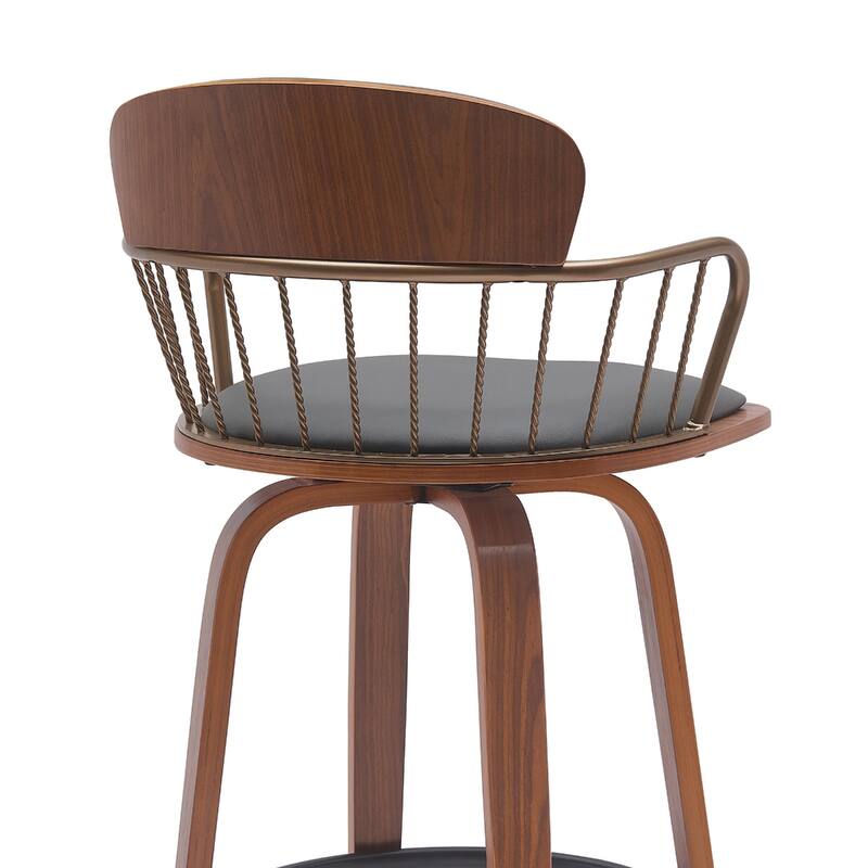Faux Leather Counter Height Bar Chair with Arms, Swivel and Footrest