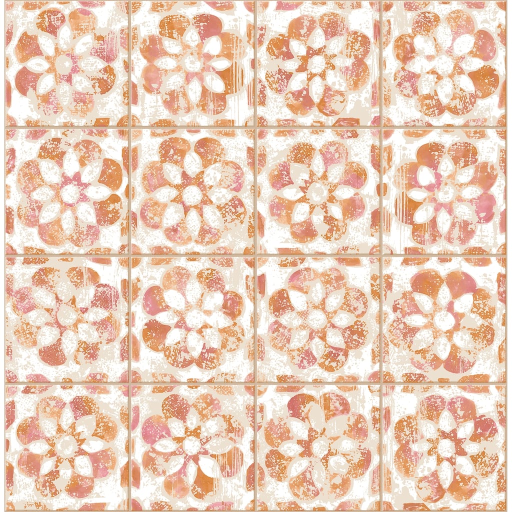 Advantage Izeda Coral Floral Tile Wallpaper