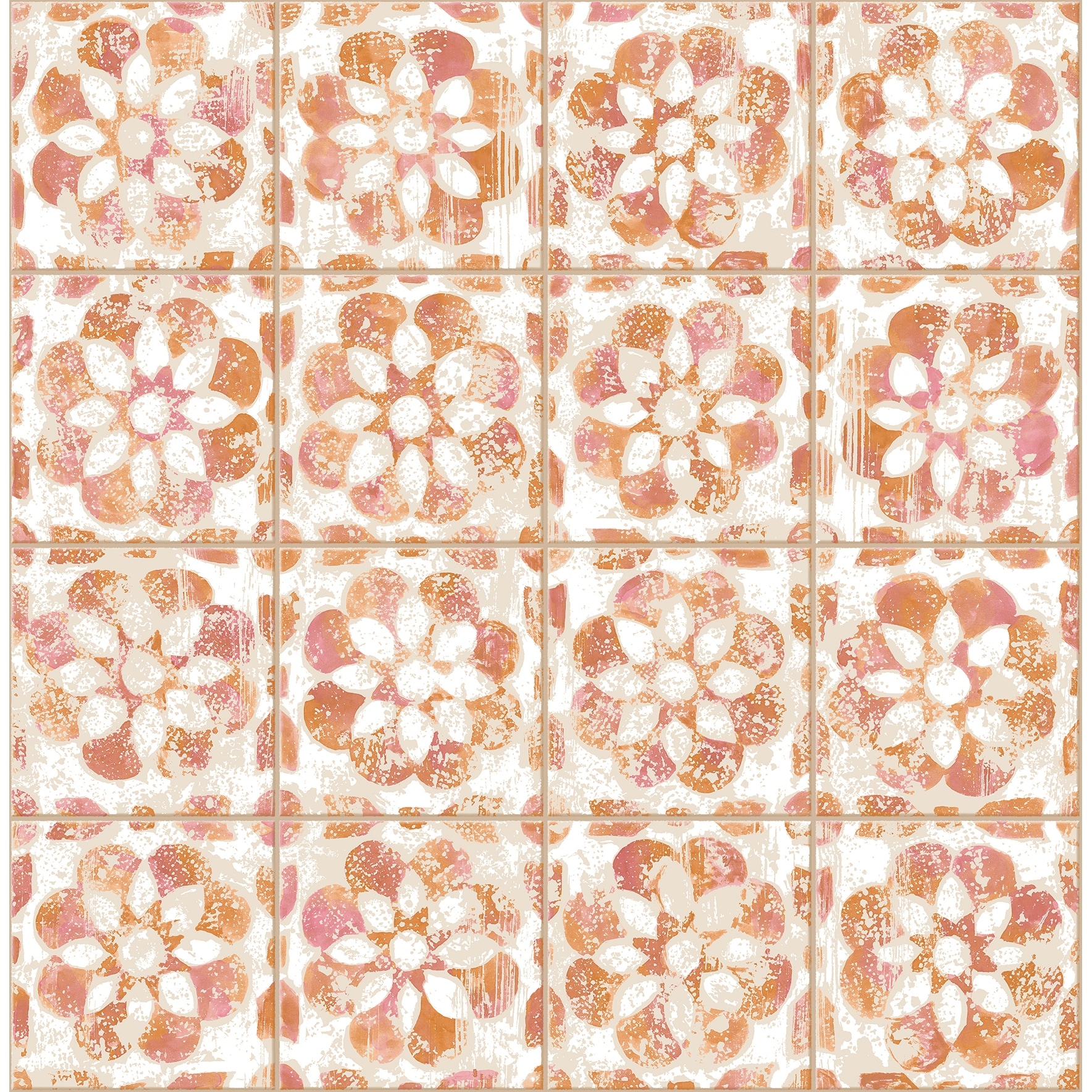 Advantage Izeda Coral Floral Tile Wallpaper