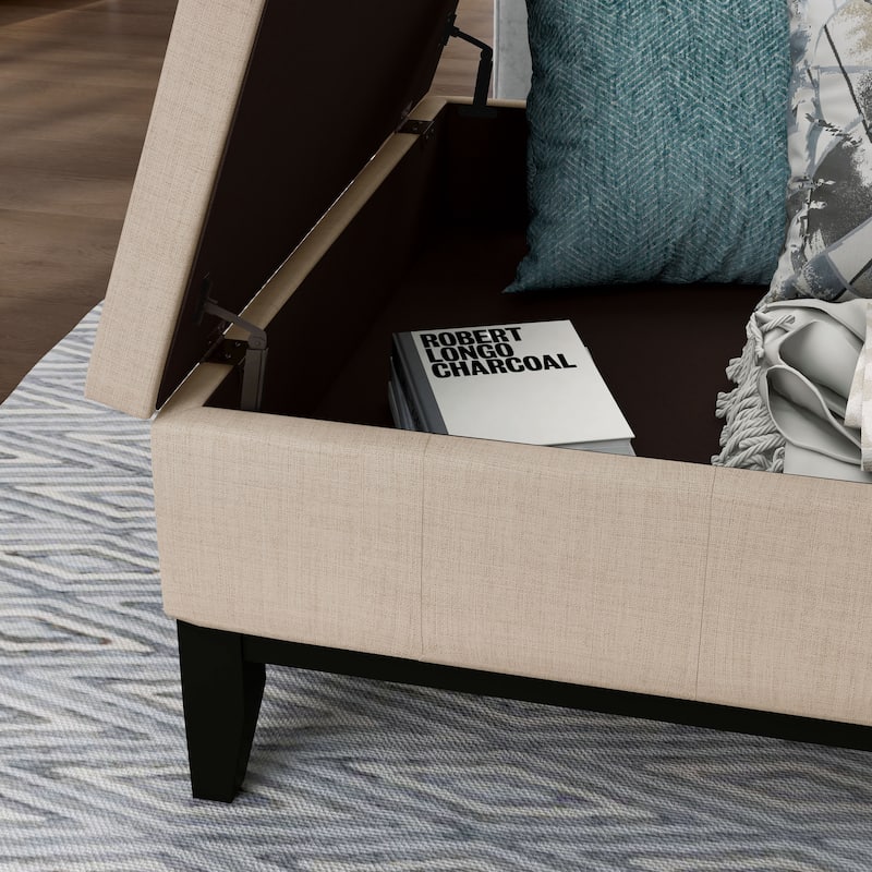 Atkinson Transitional Linen Split-top Storage Cocktail Ottoman by Furniture of America
