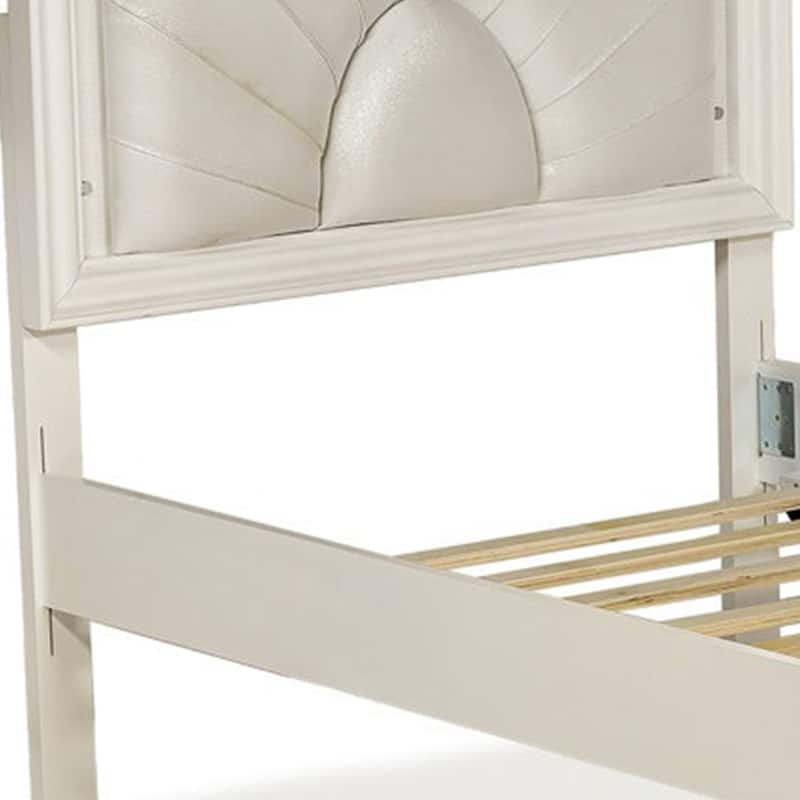 Jisoo Full Size Bed, Pearl White Upholstery, Radial Arch Headboard