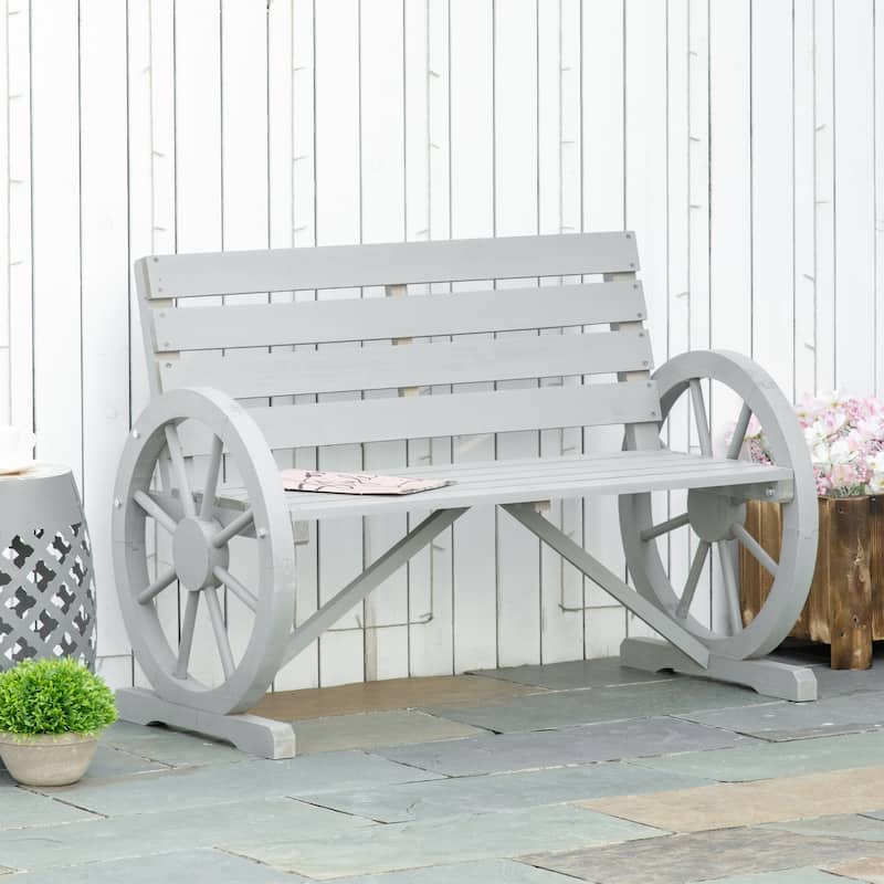 Outsunny Outdoor Patio Wagon Wheel Wooden Bench Chair