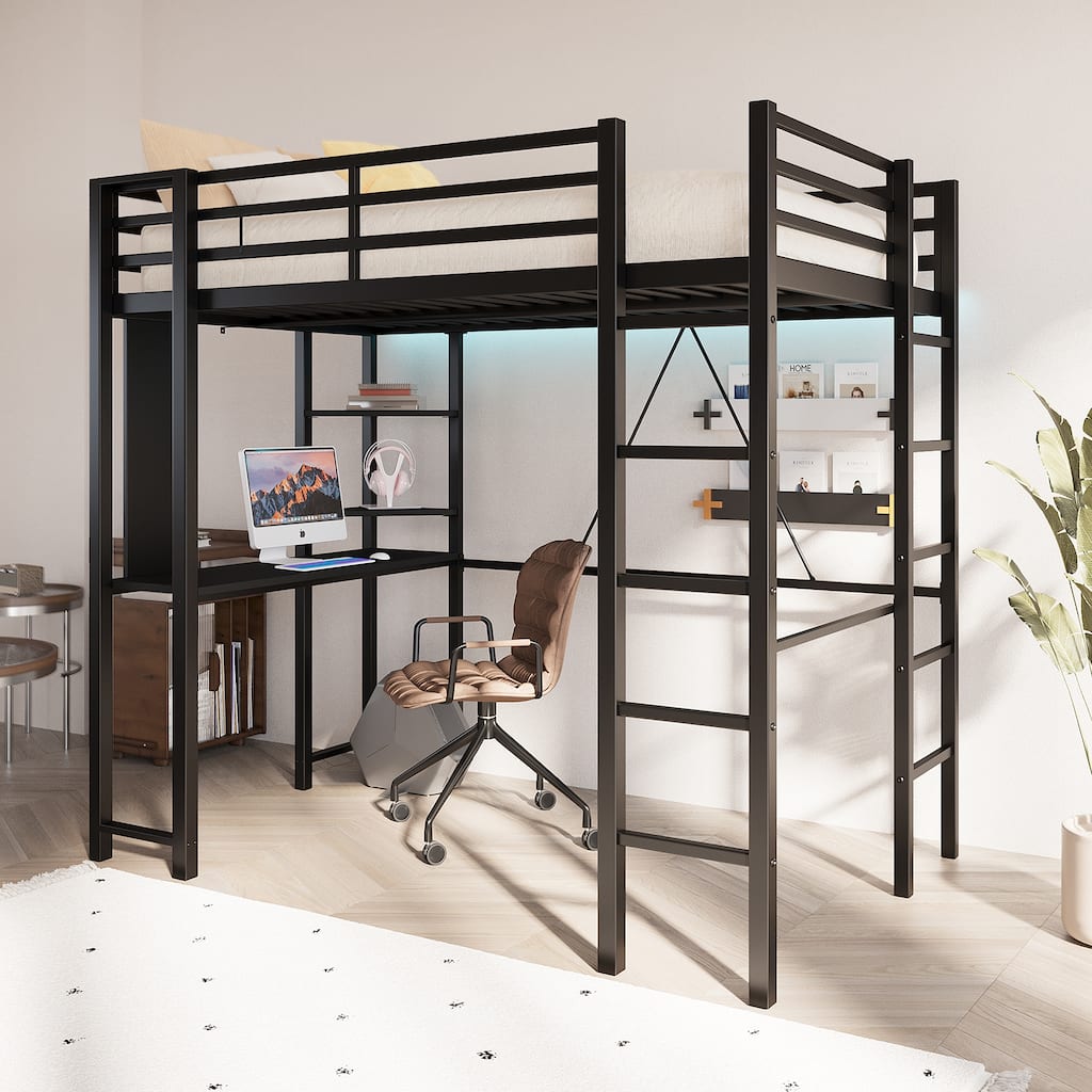 Futzca High Loft Bed Frame with Desk, Twin Size Bunk Bed