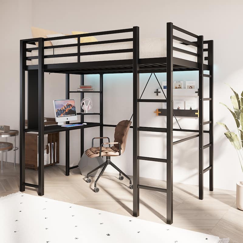 Futzca High Loft Bed Frame with Desk, Twin Size Bunk Bed