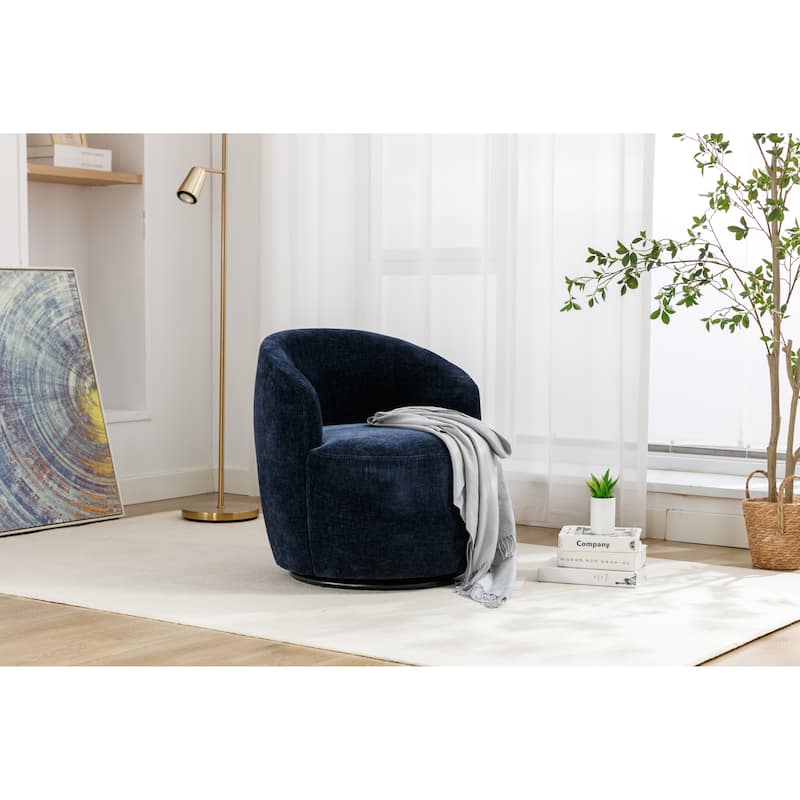 Chenille Fabric Swivel Accent Armchair Barrel Chair With Black Powder Coating Metal Ring