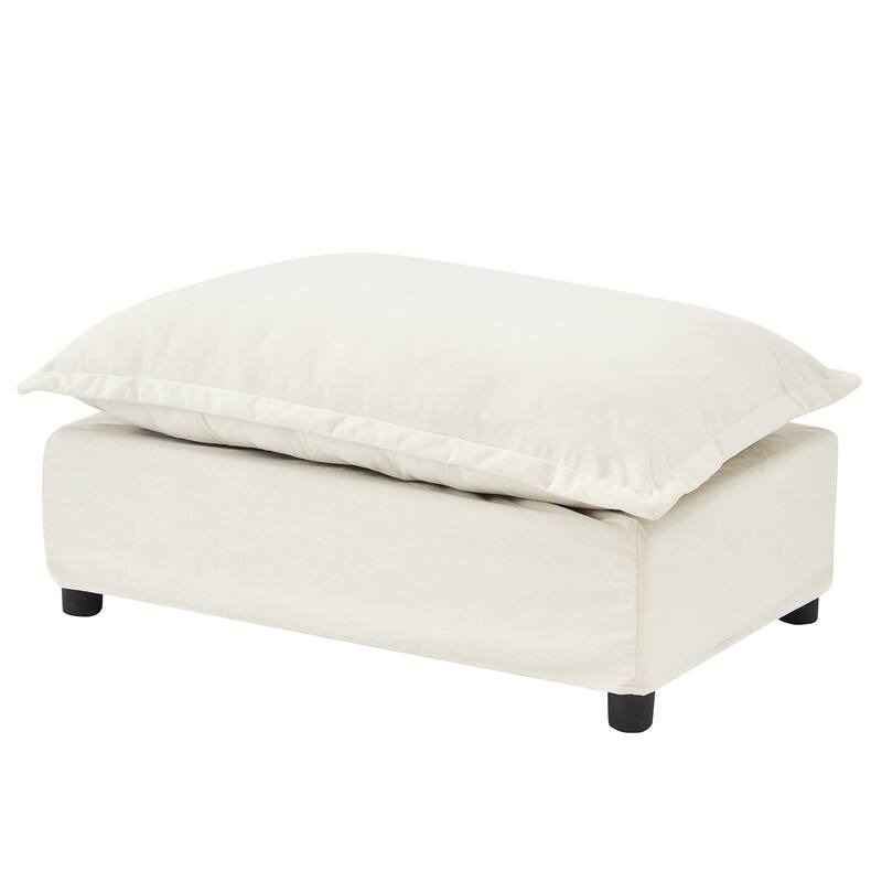 Chenille Modern Armchair Sofa with Movable Ottoman, Wide Seat, Curved Armrests, and Removable Cushions