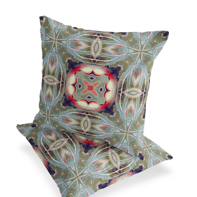 HomeRoots Set of Two 16" X 16" Green and Pink Blown Seam Floral Indoor Outdoor Throw Pillow - 16.00' X '16.00' X '5.00