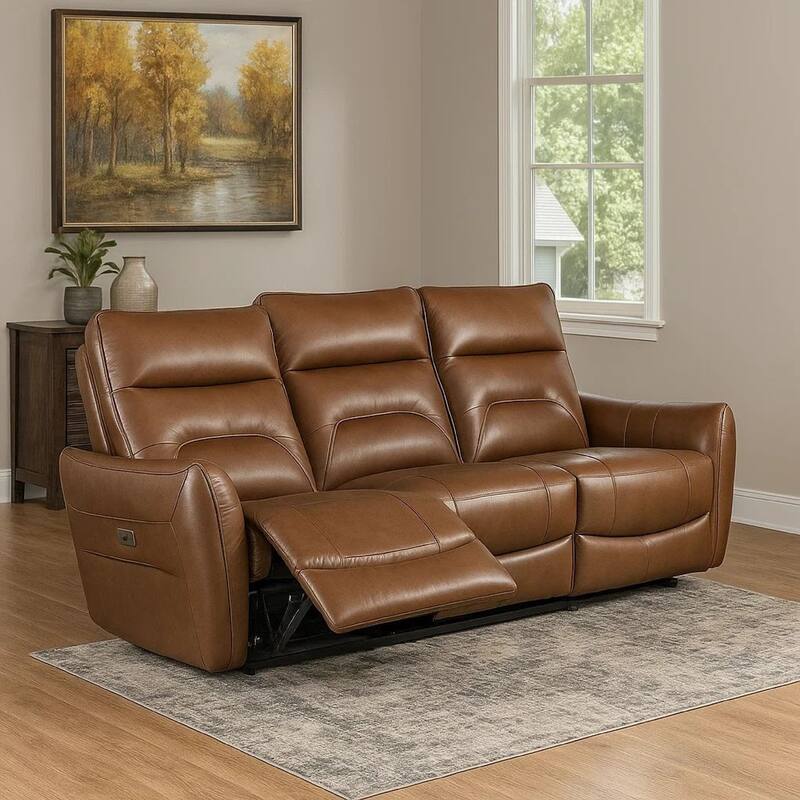 Teren Power Recliner Sofa, 86 Inch, Brown Grain Leather