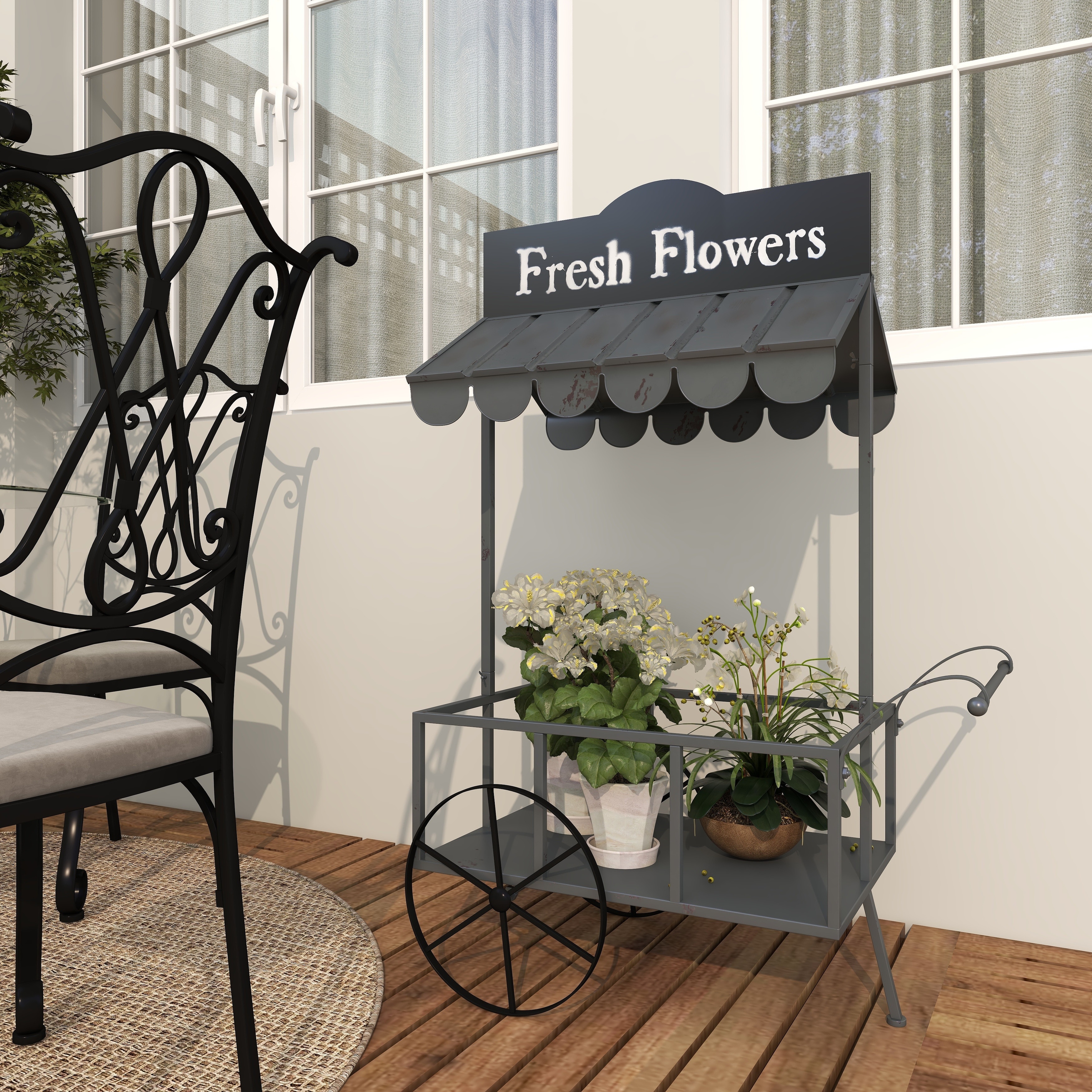Black Metal Indoor Outdoor Flower Cart Indoor Outdoor Black Metal Indoor Outdoor Flower Cart Indoor Outdoor