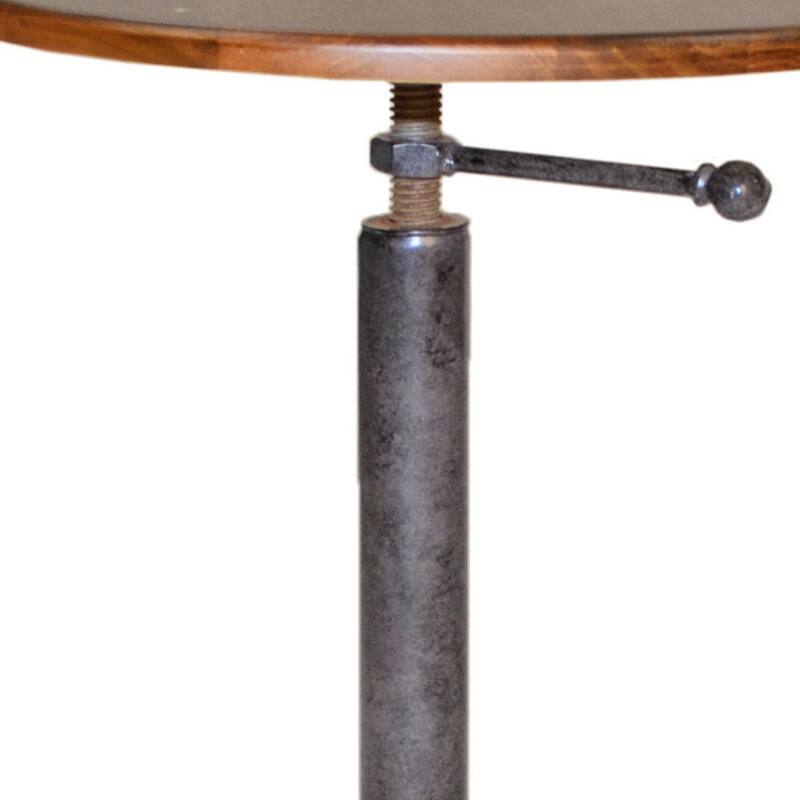 Chestnut Solid Wood Top and Grey Iron Base Adjustable Round End Table - 18” x 18” x 22” (D x W x H)