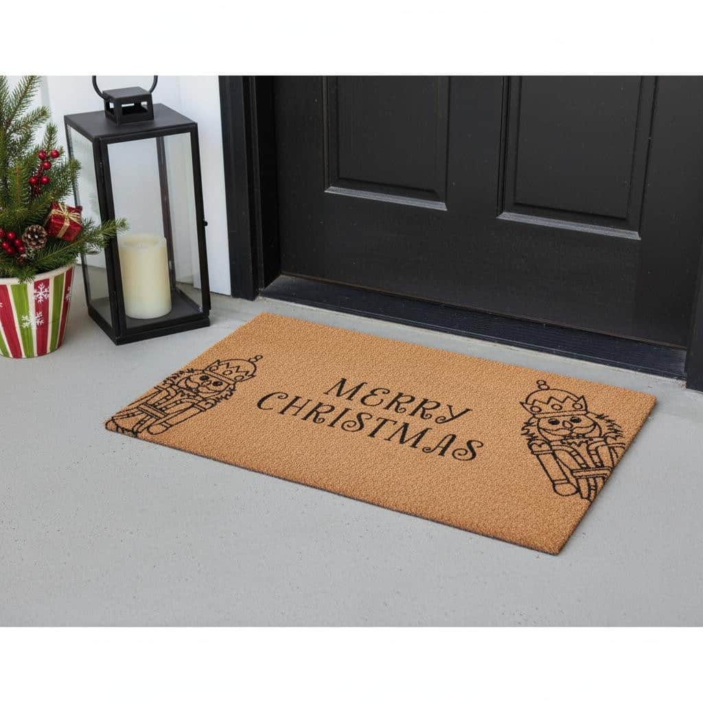 HomeRoots 17" X 29" Brown And Black Christmas Merry Christmas Outdoor Coir Door Mat - 17.00' X '29.00
