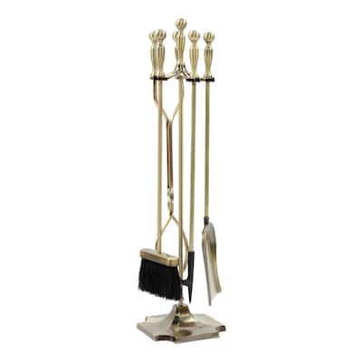 Achla Designs Set of 4 Concord Fireplace Tool Set, 30.5 Inch Tall, Antique Brass