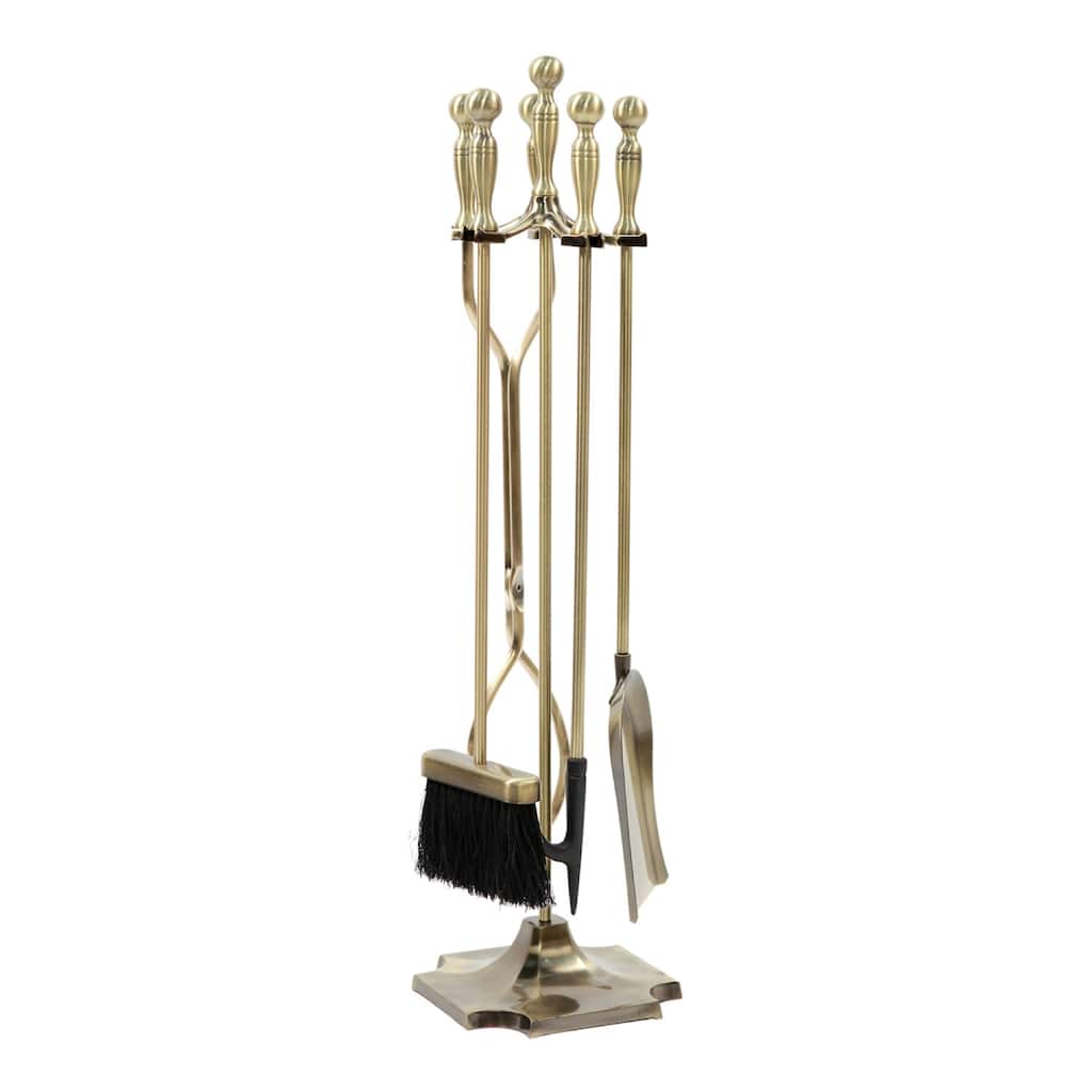Achla Designs Set of 4 Concord Fireplace Tool Set, 30.5 Inch Tall, Antique Brass