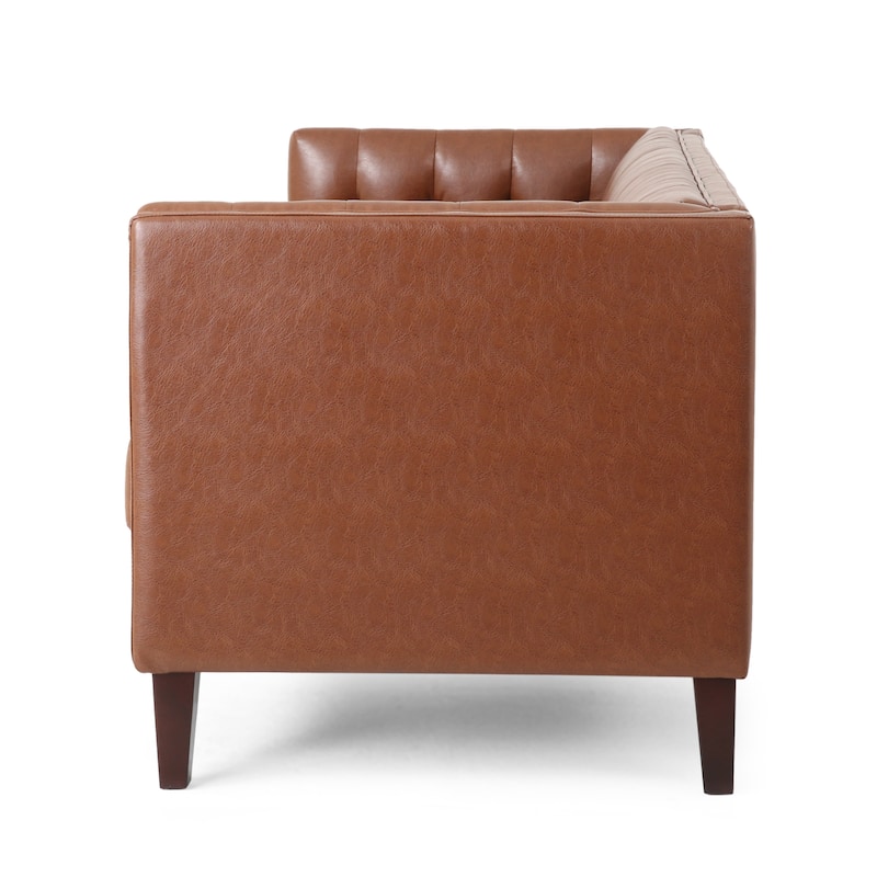 75.50" Faux Leather Sofa Couch with Wood Legs, Apartment Loveseat, Retro Upholstered Sofa for Living Room