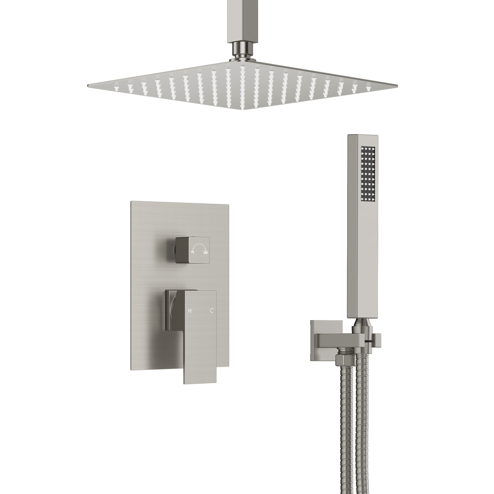 Celling Rainfall 10 in Shower Head Faucet Set Pressure Balanced Rain Shower System with Handheld Spray