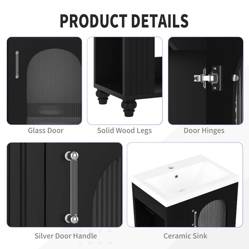 20" Bathroom Storage Vanity Cabinet with Ceramic Sink, Two-Tier Shelf