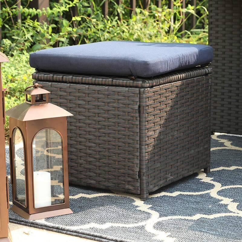 PHI VILLA Outdoor Dining Table and Ottoman Set with Cushions