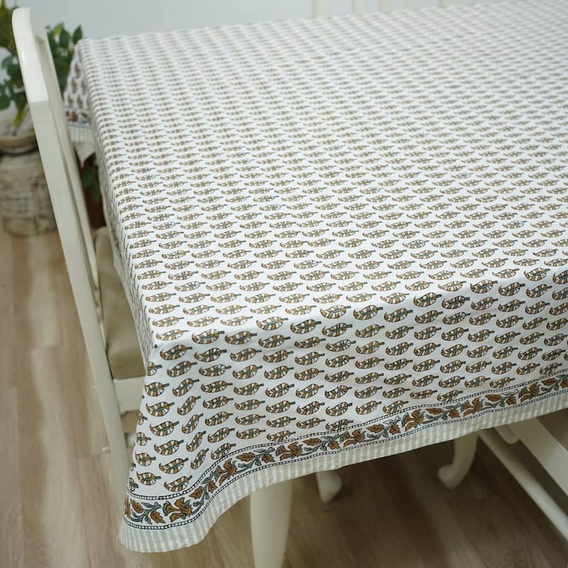 Fabdivine Handmade Block Print Cotton Table Cover Farmhouse Dining Kitchen Decor Gift