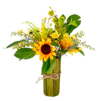 Puleo International 16" Artificial Sunflower Floral Bouquet, Green/Yellow