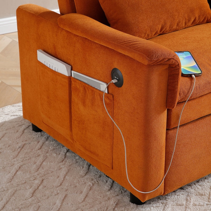 55" Velvet 2-Seater Convertible Sofa Bed, 3-in-1 Pull-Out Loveseat with Adjustable Backrest, USB Ports, Side Pockets