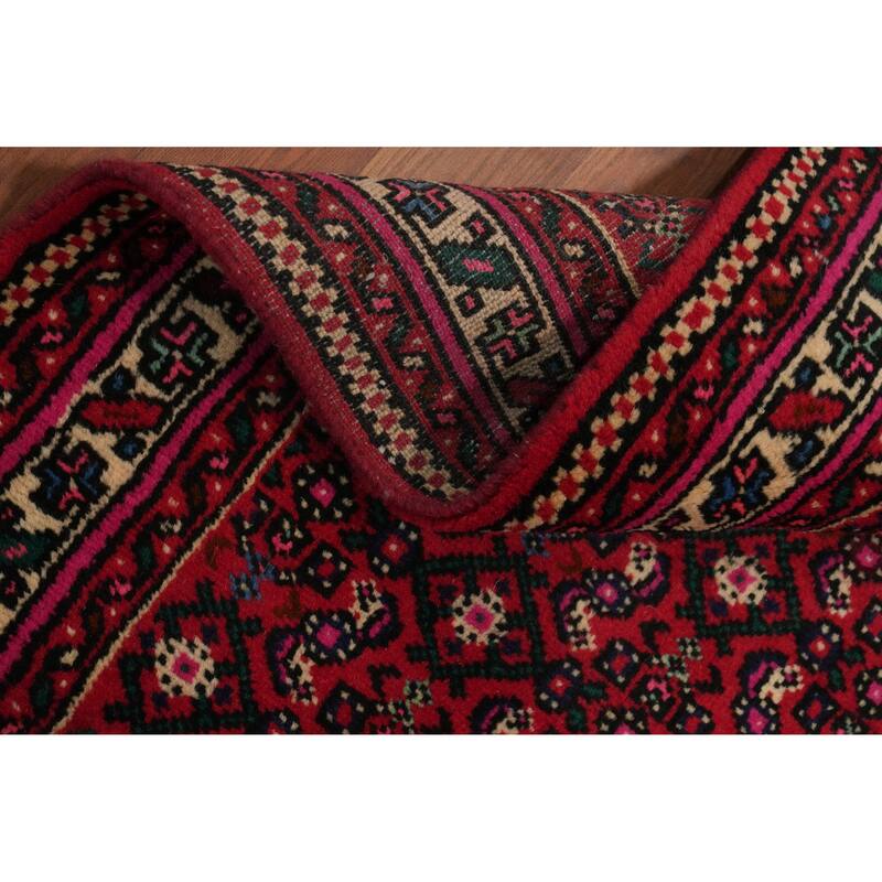 Hand Knotted Oriental 100% Wool Carpet Traditional Geometric Red Hossainabad Runner Rug - 31' 6'' X 2' 8''