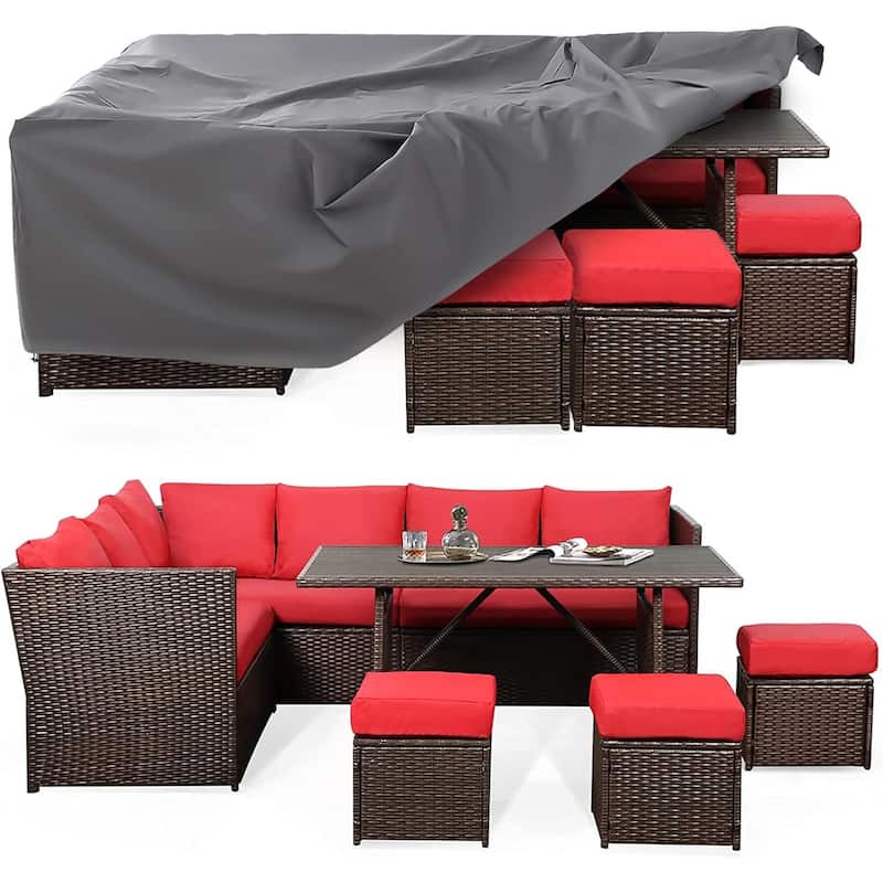 AECOJOY 7 Pieces Patio Furniture Set Outdoor Sectional Sofa Rattan Conversation Set - Red with Cover