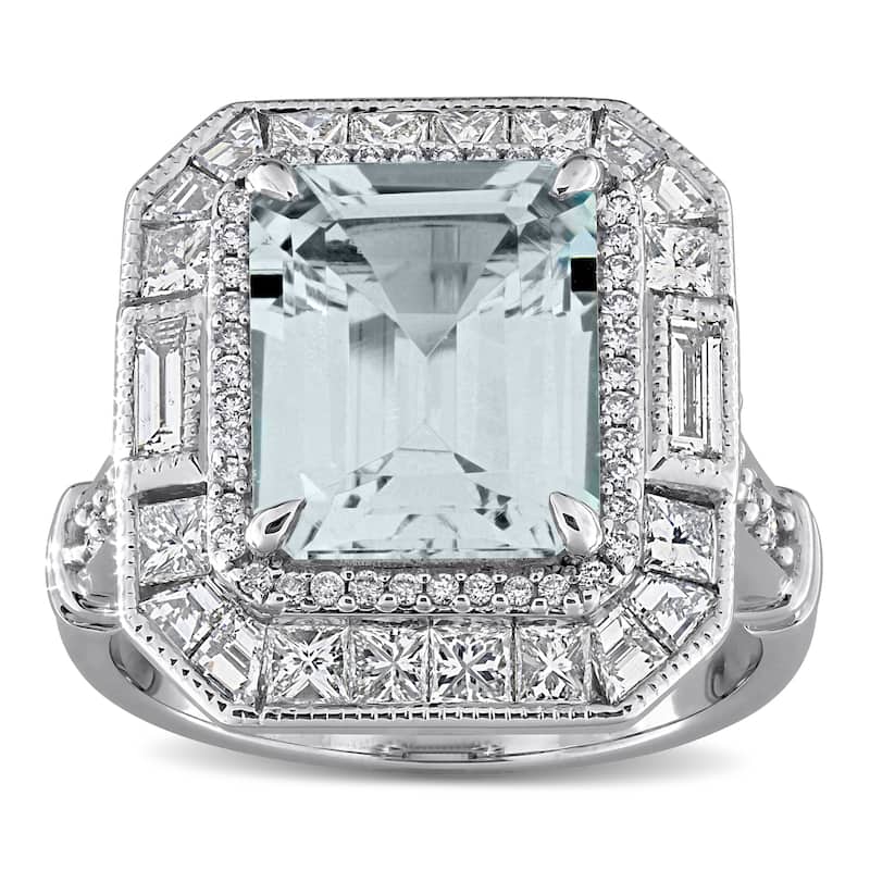 Miadora 4 7/8ct TGW Aquamarine and 3/5ct TDW Diamond Halo Ring in 14k White Gold