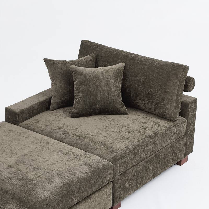 Modern Chenille Chaise Lounge Set with Ottoman