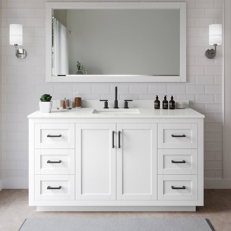 Wyndham Collection WCF292966S-QTZ-US3MXX Miranda 66" Free Standing - White / White Quartz Top / Matte Black Hardware