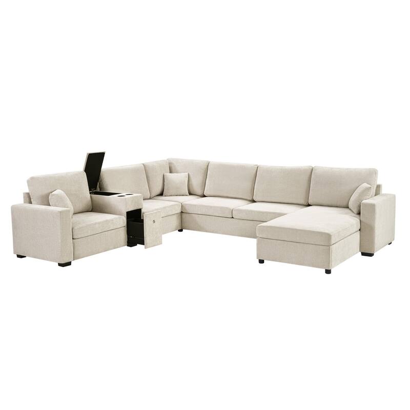 134.3" U-Shaped Chenille Sectional Sofa with Chaise