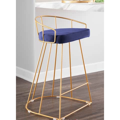 Canary Contemporary Counter Stool in Gold and Velvet (Set of 2)