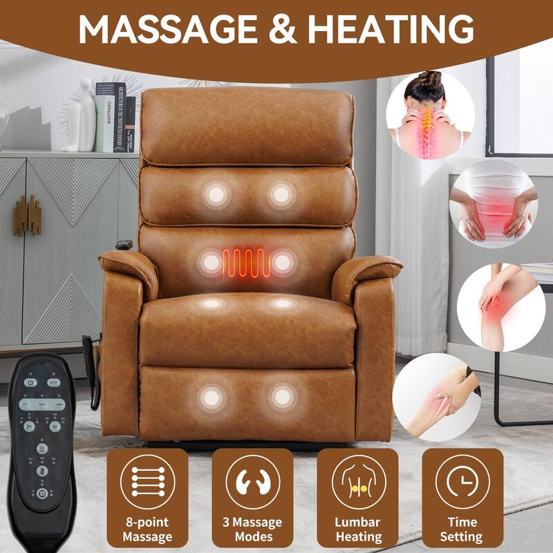 Dual‑Motor Power Lift Recliner Chair with Massage & Cat‑Proof Leather