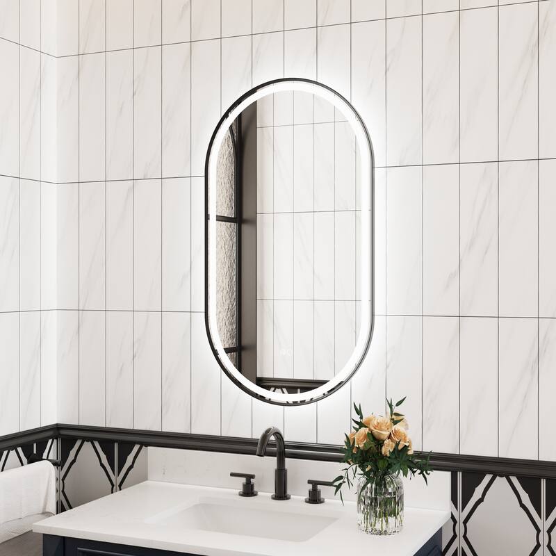 36"H Wall Mounted Bathroom Framed LED Mirror With Memory Function