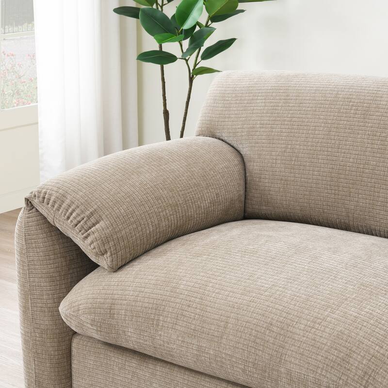 Striped Chenille Modular Sectional Sofa Set with Movable Ottoman, Phone Holder, Dual-Port Charging, 2 Side Storage Pockets