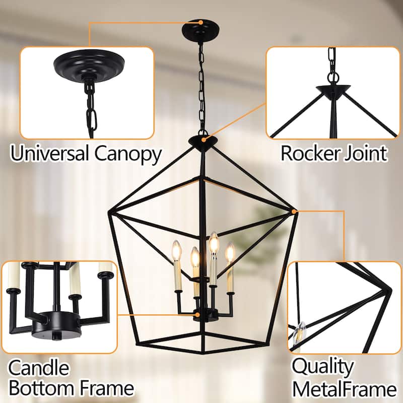 4 - Light Dimmable Lantern Geometric farmhouse Chandelier