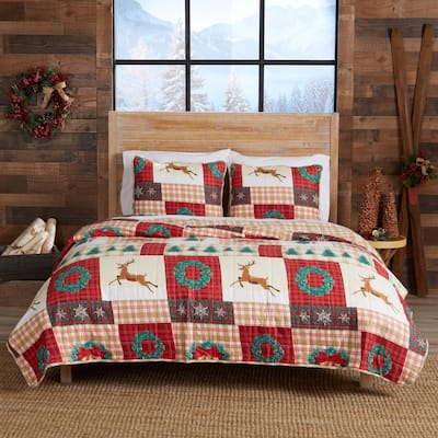 Premium Rustic Holiday Microfiber Quilt Set With Shams
