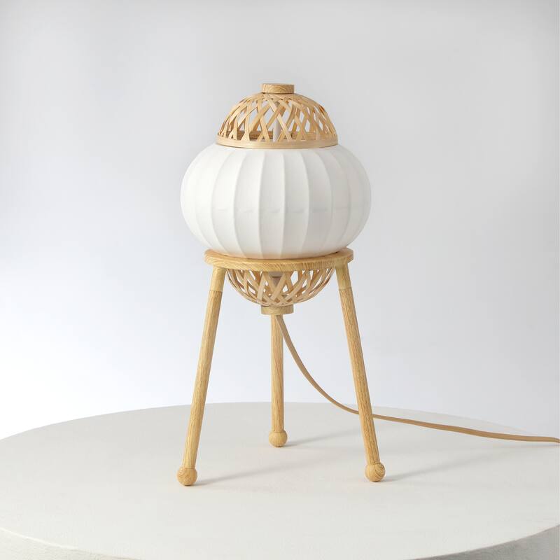 Hikari 1Wood Grain and Table Lamp for Living Room with Natural Shade Material Shade and E12 Bulb Not Included