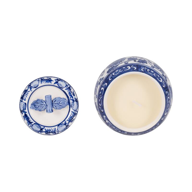 Modern Chinoiserie Ceramic Candle with Lid - Peony Scented Candle