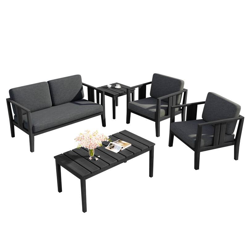 5-Piece Patio Furniture Solid Teak Outdoor Conversation Set